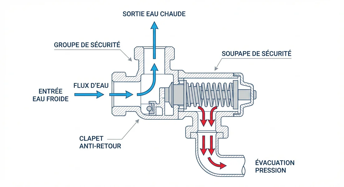 Schéma technique du fonctionnement d'un groupe de sécurité en français.