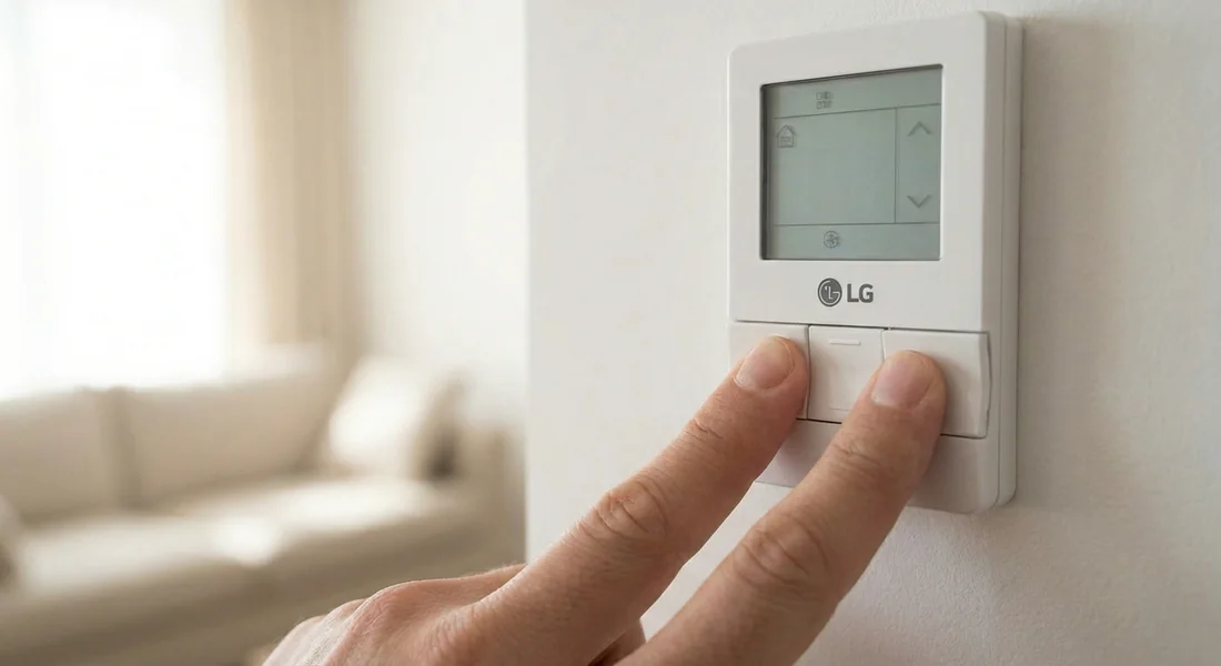 Action de déblocage manuel sur le panneau de commande d'une PAC LG.