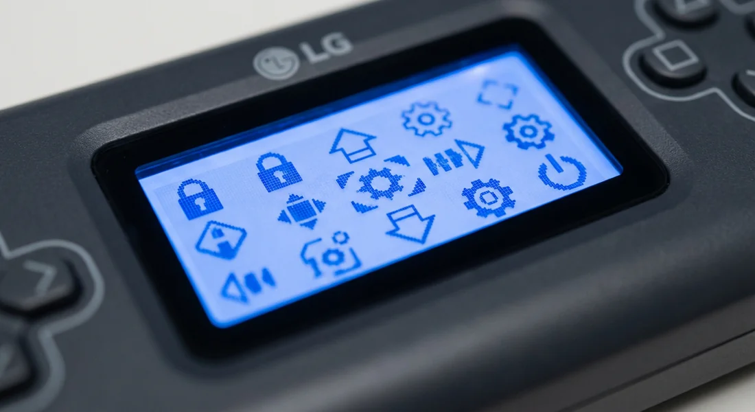 Écran de contrôle LG affichant les indicateurs de verrouillage et de mode.