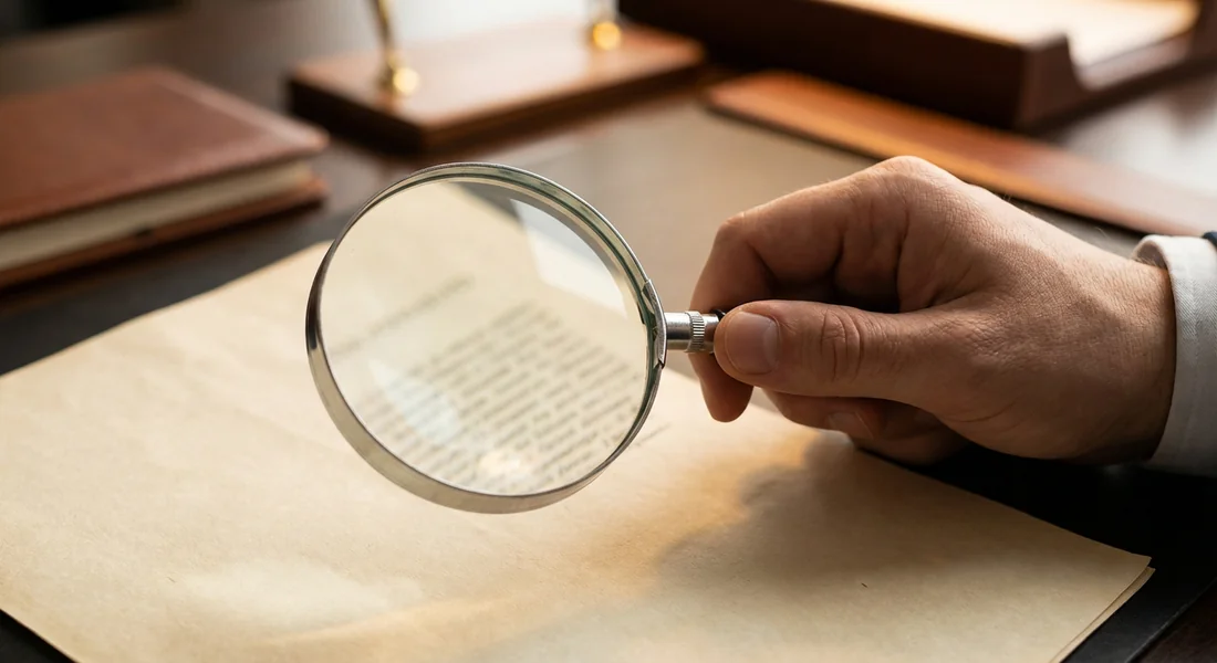 Loupe examinant les clauses spécifiques d'un contrat de sécurité.