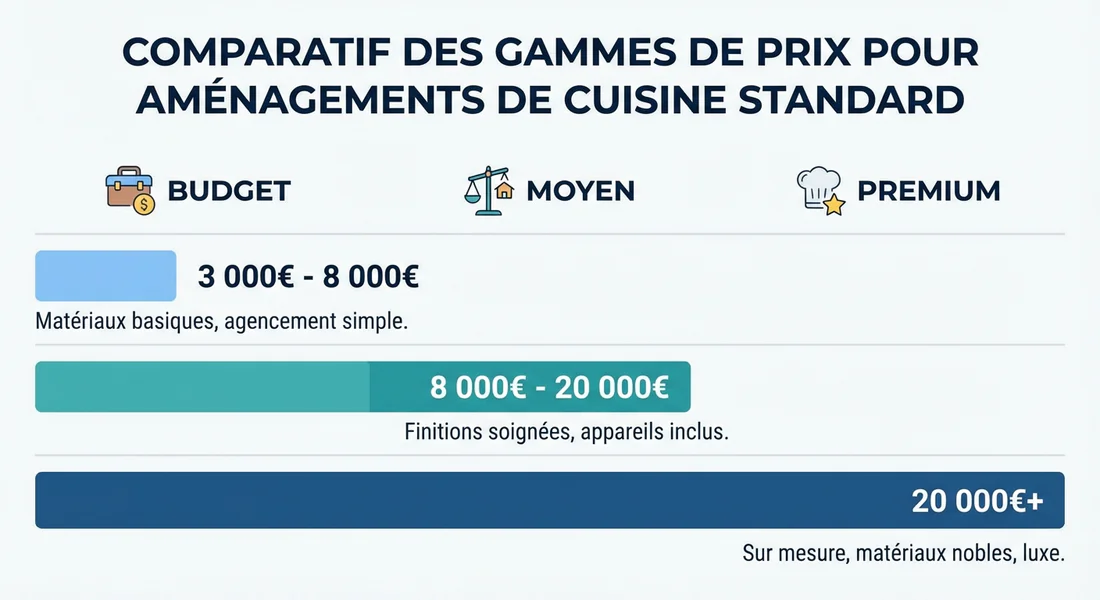 Infographie des gammes de prix pour une cuisine équipée.
