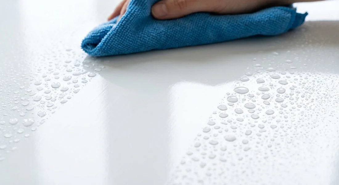 Nettoyage facile d'une paroi murale en PVC dans une douche.