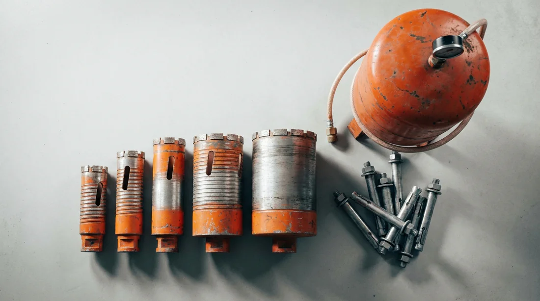 Ensemble d'outils et accessoires pour le carottage de pierre