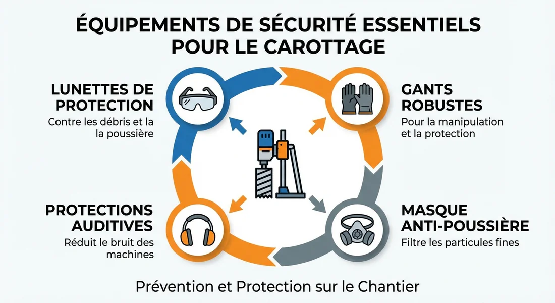 Infographie sur l'équipement de sécurité pour le carottage de pierre