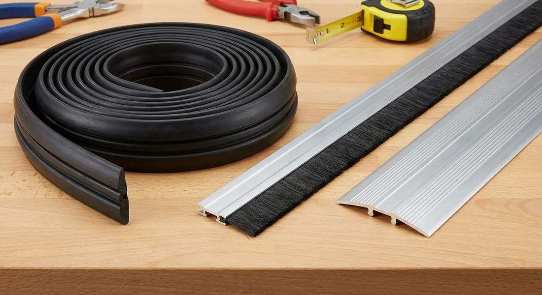 Différents types de joints et seuils pour l'étanchéité du garage.