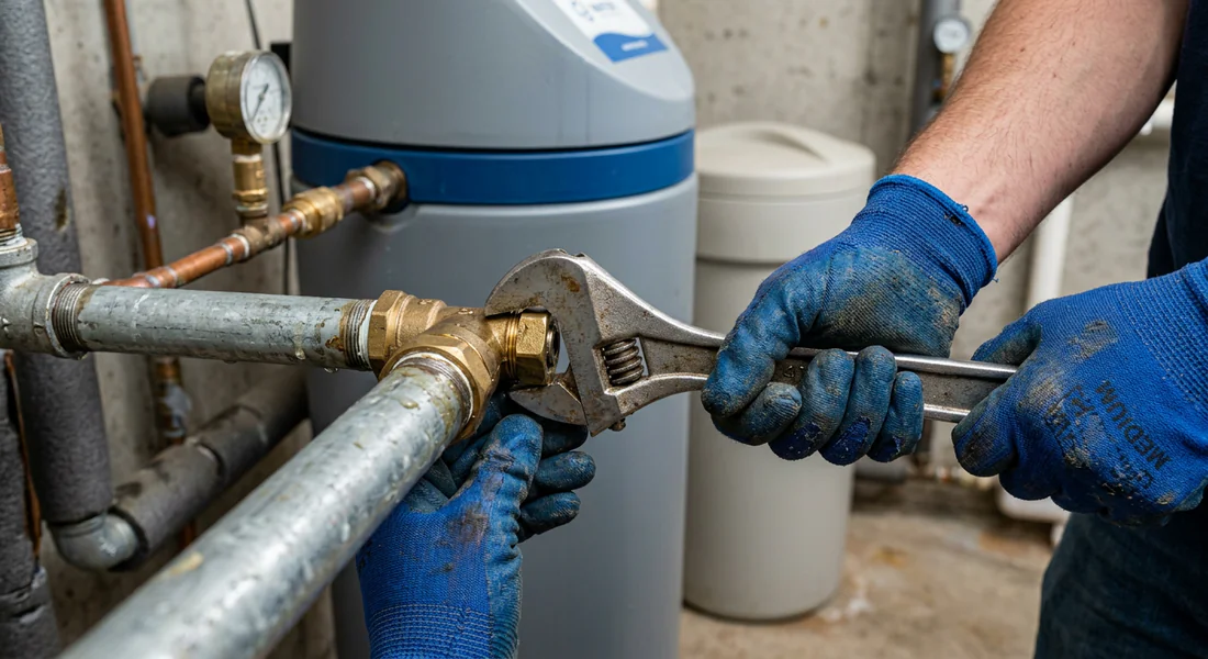 Réparation manuelle d'un raccord de tuyauterie sur un adoucisseur