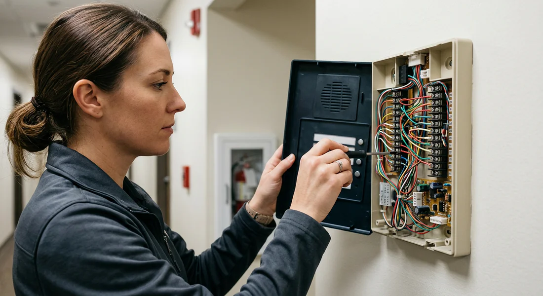 Ouverture du boîtier d'un interphone Aiphone pour vérification