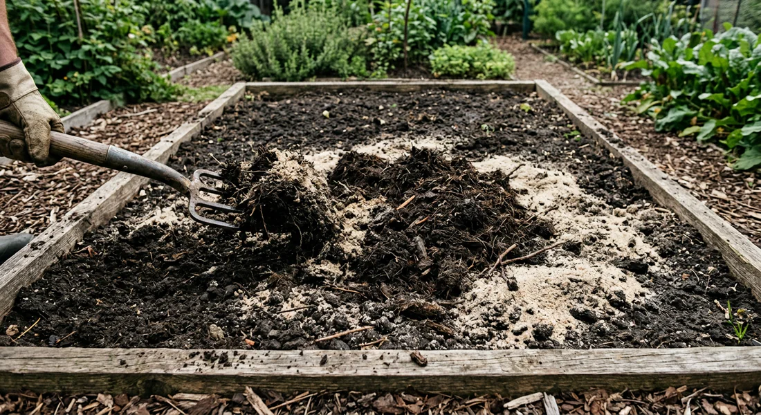 Mélange de compost et de sable pour alléger un sol de potager.