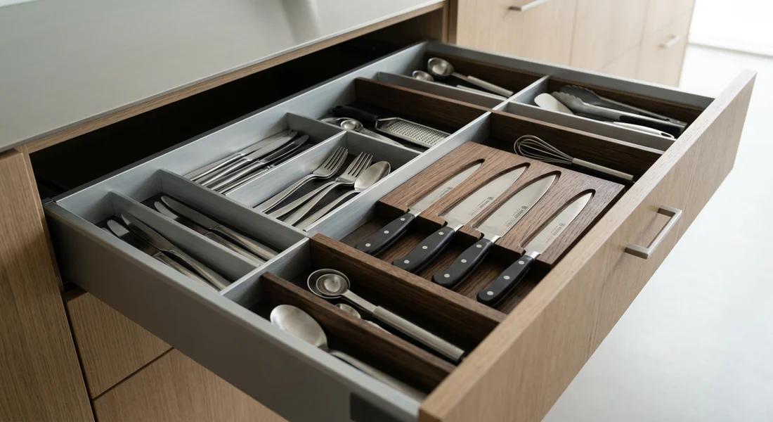 Organisation intérieure et ergonomie des tiroirs Bulthaup b3.