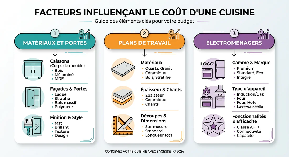 Infographie des facteurs influençant le prix d'une cuisine