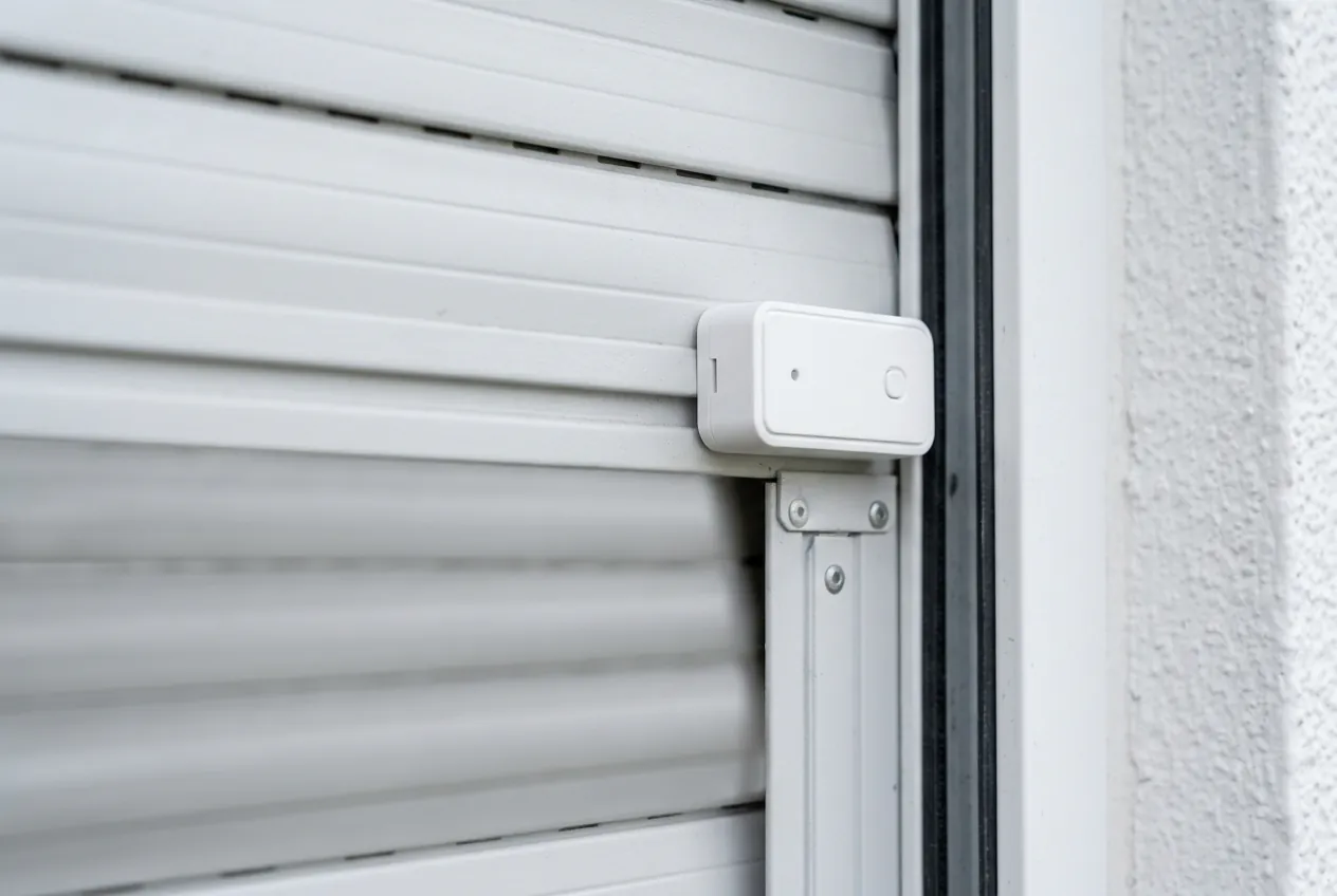 Capteur d'inclinaison Zigbee installé sur un volet pour le retour d'état.