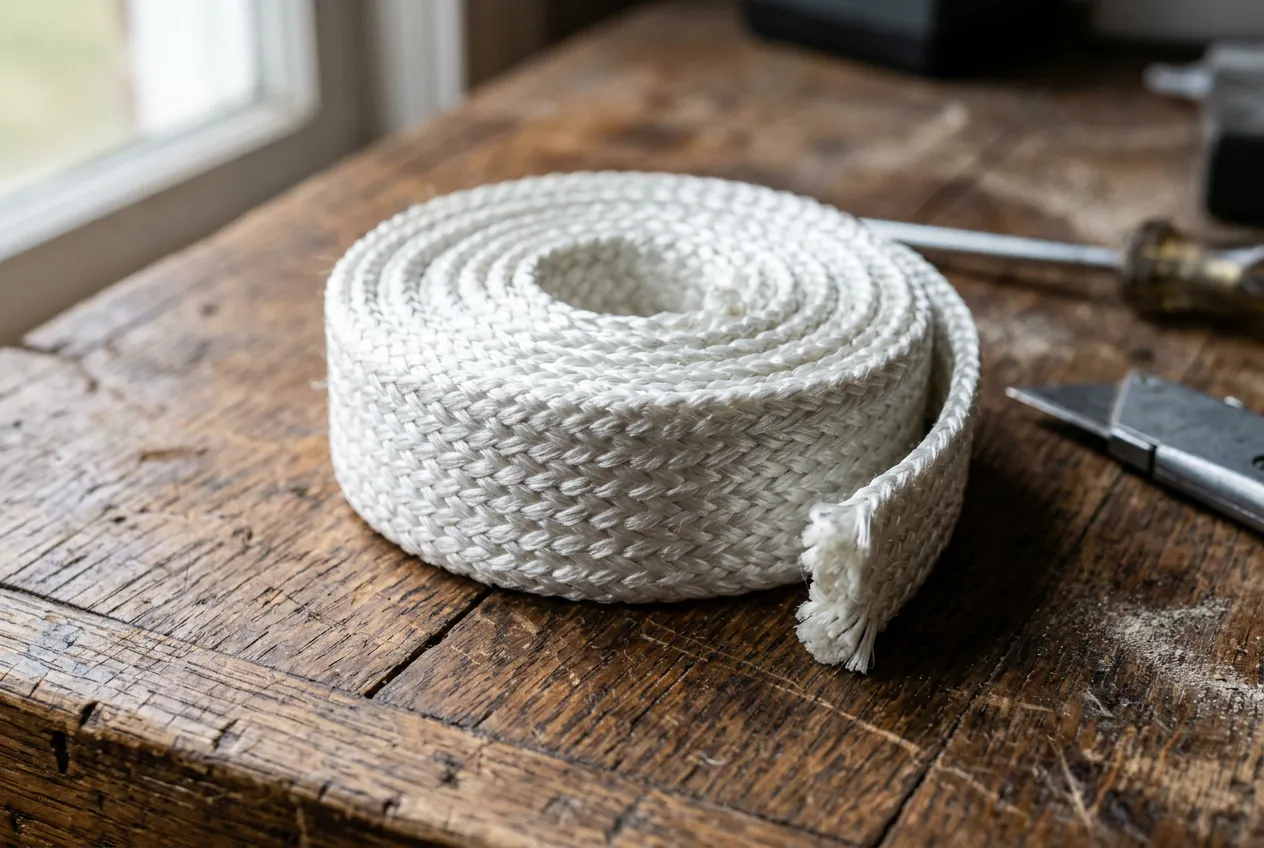 Tresse d'étanchéité en fibre de verre pour assurer l'isolation du poêle à bois.