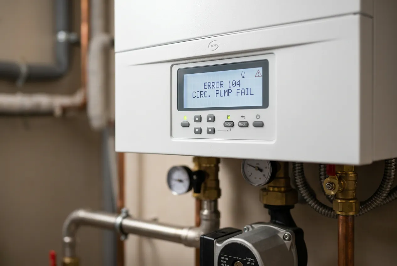 Écran de contrôle électronique d'une pompe à chaleur affichant un code d'erreur technique.