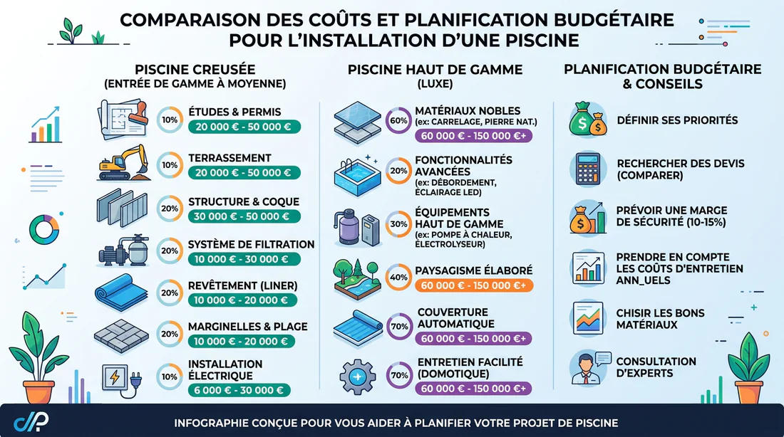 Infographie comparatif du prix et budget pour piscine Waterair et Desjoyaux