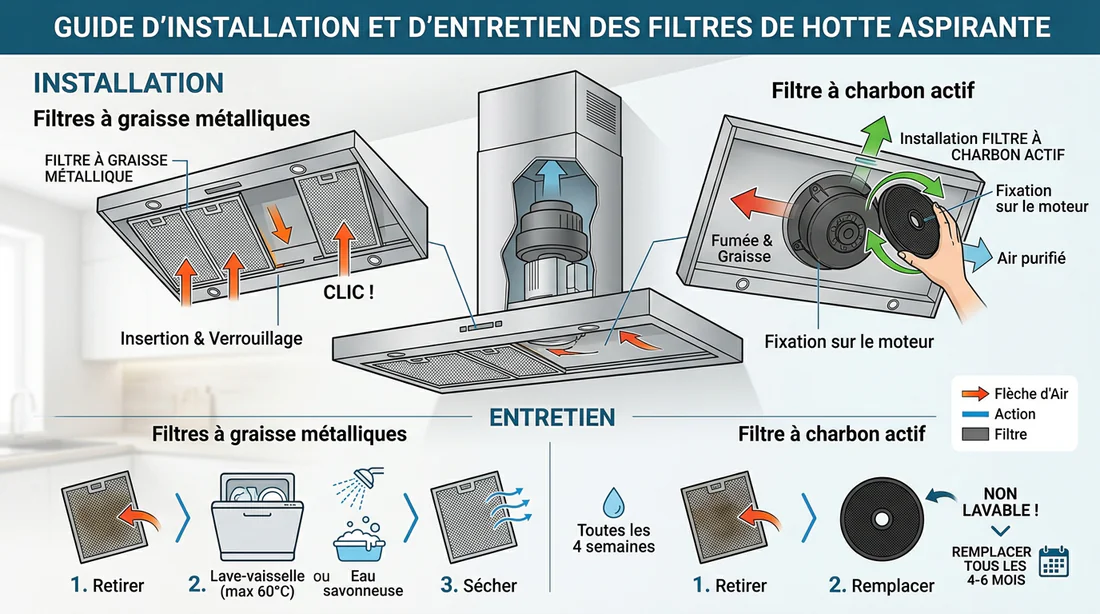 Schéma d'entretien et de remplacement des filtres à graisse de hotte