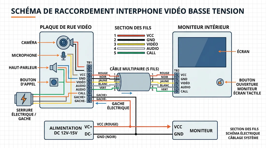 Schéma de câblage électrique pour l'installation d'un visiophone